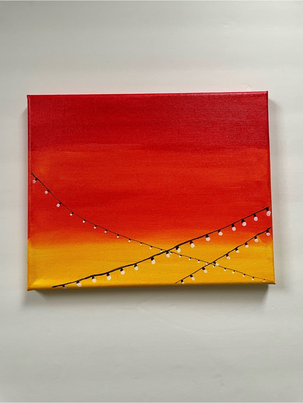 Sunset String Lights Canvas Art - Red & Yellow Gradient